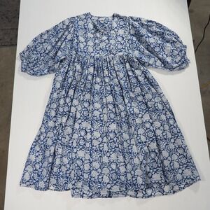 House of Sundar Maya Midi Dress Womens Extra Large Blue Iris Floral Pockets Boho